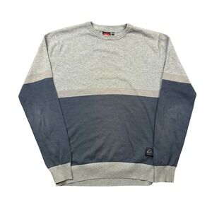 Y2K Quiksilver Sweater Men Medium Gray Blue Faded Surfer Vintage Lightweight